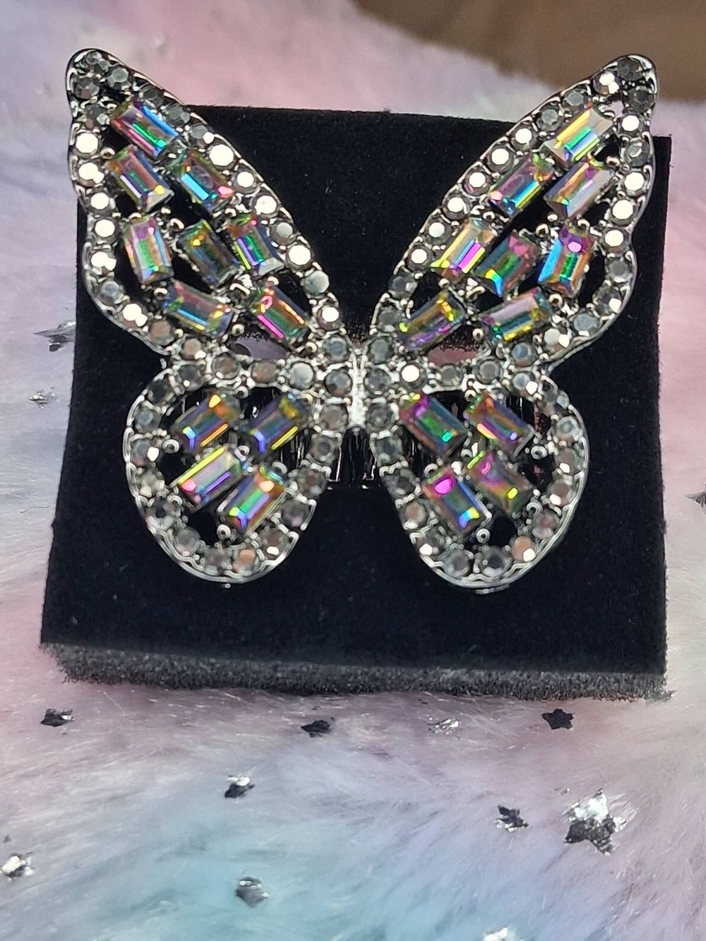 Iridescent Crystal Butterfly Ring - Multicolor Sparkle